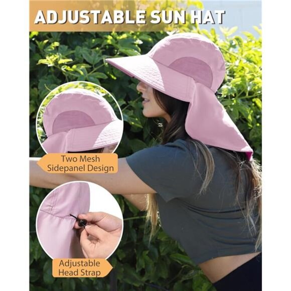 Womens Hiking Hat Wide Brim Hat with Large Neck Flap UPF 50+ Sun Protection Hats - Picture 3 of 7